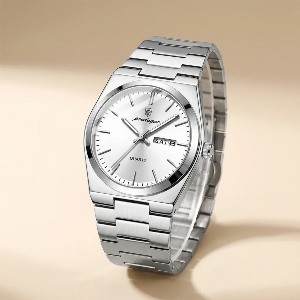 Alloy Round Luminous Screw-Down Crown Quartz Analog Wrist Watch