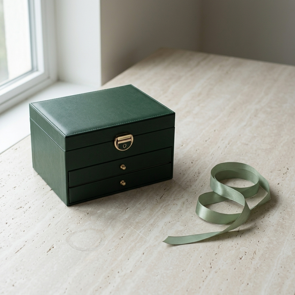 Lifestyle scene — PU Leather Diamond Quilted Three-Layer Drawer Jewelry Box