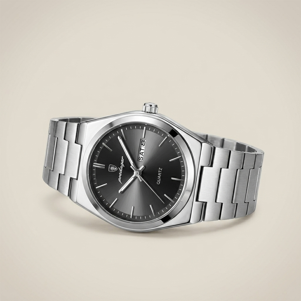 Alloy Round Luminous Screw-Down Crown Quartz Analog Wrist Watch