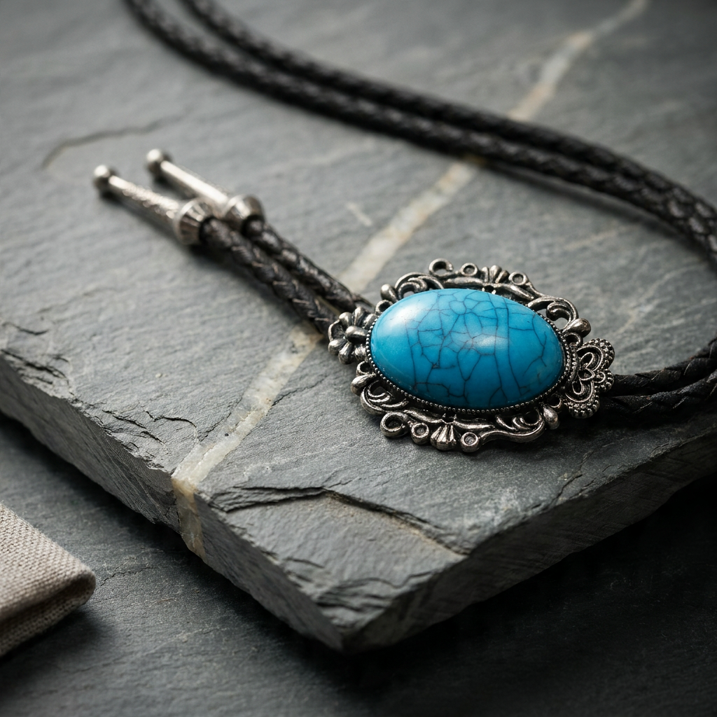 Lifestyle scene — Vintage Zinc Alloy Geometric Hand-Woven Adjustable Chain Bolo Tie Necklace