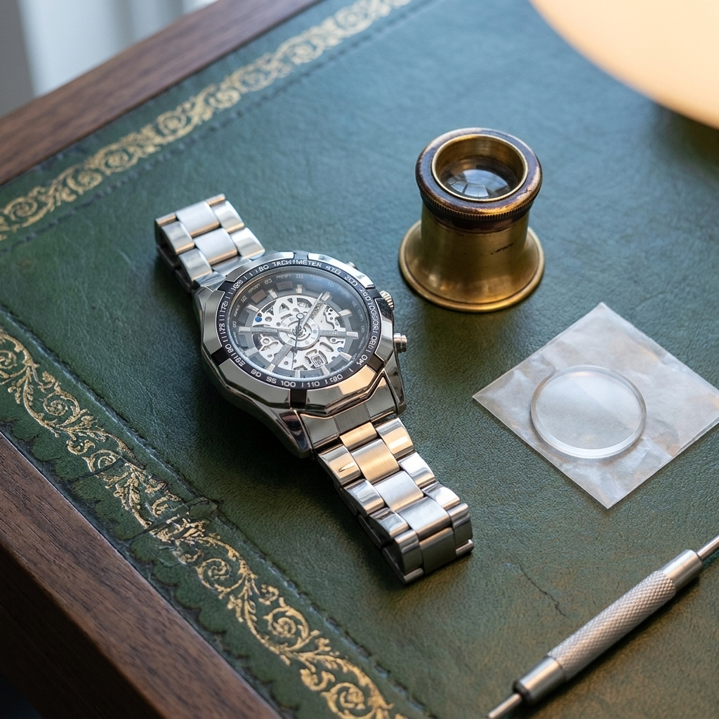 Lifestyle scene — Alloy Round Skeleton Quartz Calendar Chronograph Wrist Watch