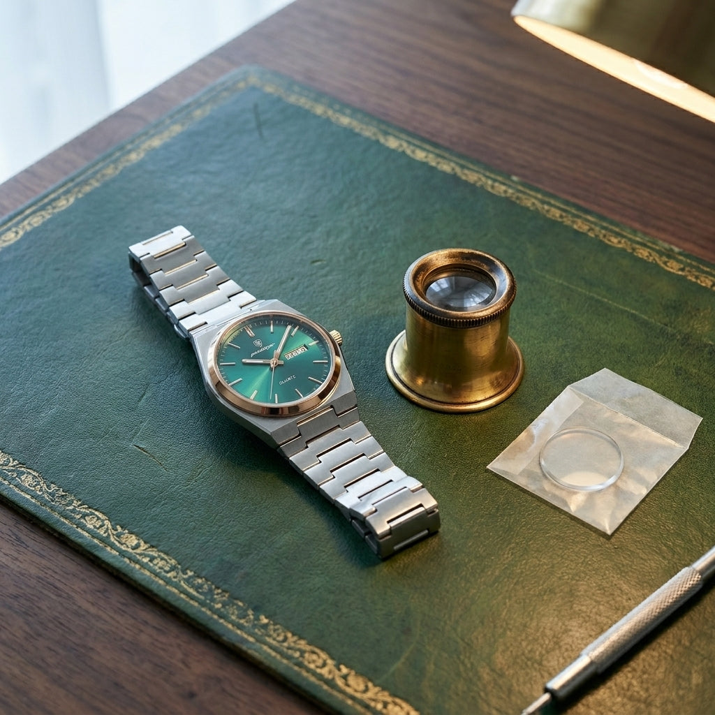 Lifestyle scene — Alloy Round Luminous Screw-Down Crown Quartz Analog Wrist Watch